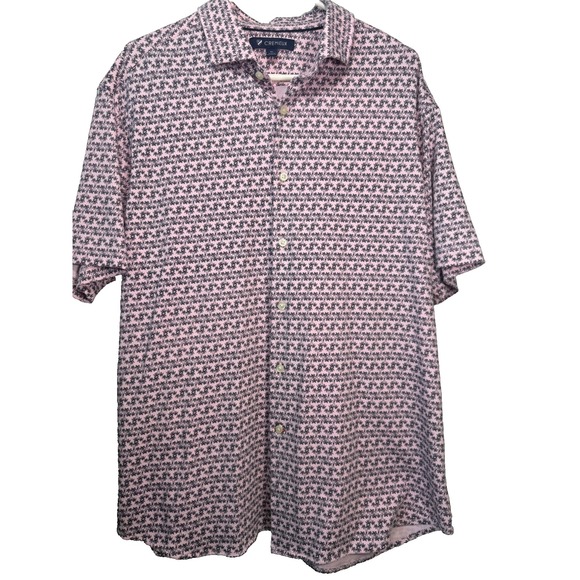 Cremieux Polo Shirt XL Pink Black Palm Tree Print Short Sleeve Cotton Casual - Picture 1 of 5
